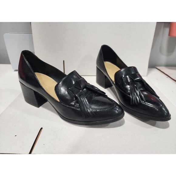 Marc Fisher Shoes - Marc Fisher Womens Size 7.5M Black 2 Inch Block Heel Loafers Fall Shoes